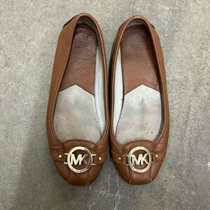 Michael Kors Tan Leather Loafers with Gold Logo